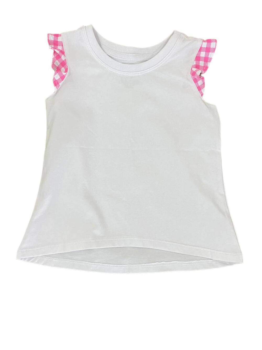 NEW AZARHIA kids' ruffle pink gingham sleeve shirt in solid white